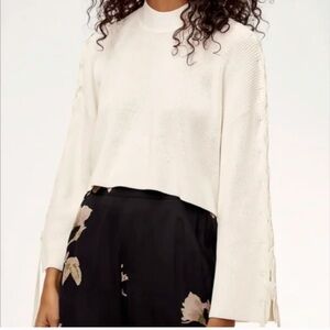 WILFRED, Aritzia White Knit Over-size Sweater w/ Lacing Detail - size 3, Large